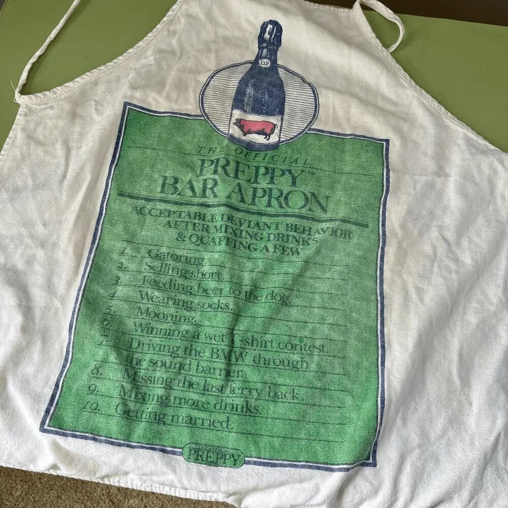 VTG 80s Official Preppy Bar Apron Workman NYC Nantucket Humor Rare